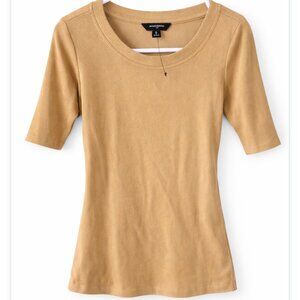 Banana Republic Factory Ribbed Elbow Sleeve Tee Shirt - Camel - Size S
